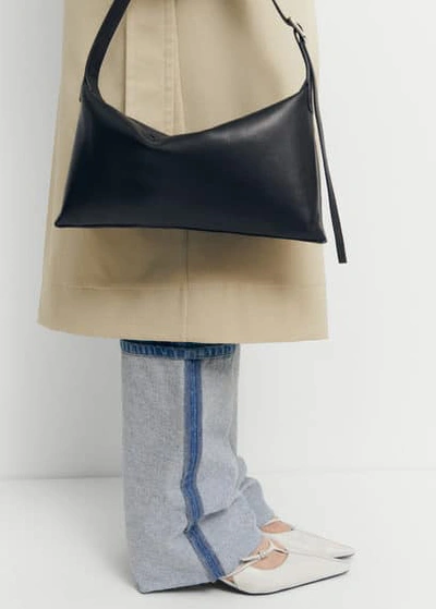 Mango Leather Shoulder Bag With Buckle Black