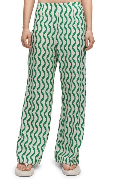 Mango Textured Printed Trousers Green