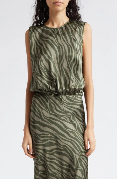 Atm Anthony Thomas Melillo Zebra Stripe Silk Charmeuse Top In Green