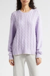 Atm Anthony Thomas Melillo Cotton-blend Cable Crewneck Sweater In Pale Orchid