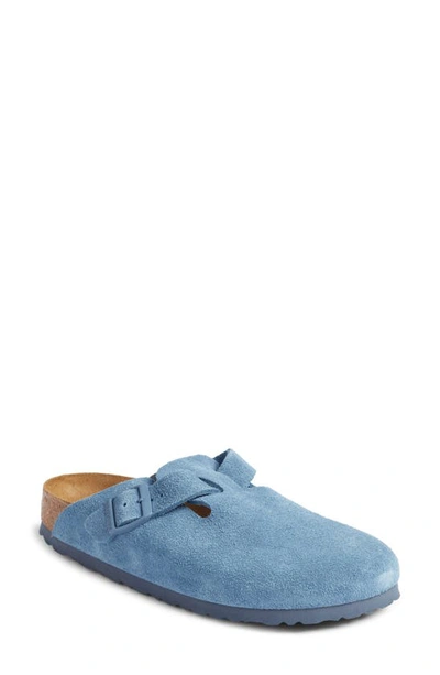Birkenstock Boston Soft Footbed Clog In Suede Elemental Blue