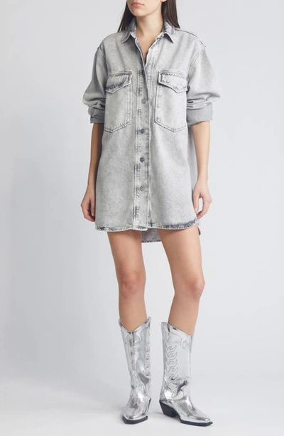 Allsaints Womens Snow Grey Lily Relaxed-fit Long-sleeve Denim Shacket Mini Dress