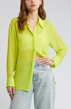 Open Edit Oversize Semisheer Button-up Shirt In Green Primrose