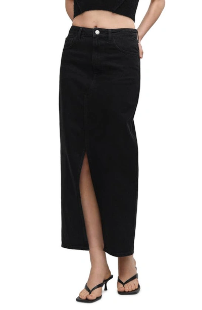 Mango Denim Midi Skirt In Black Denim