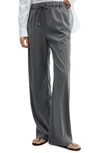 Mango Elastic Pinstripe Tie Front Pants In Gray In Medium Heather Grey