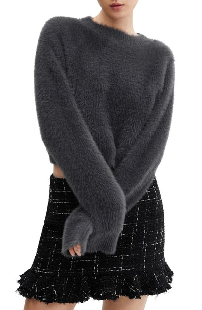 Mango Women's Faux Fur Knit Sweater In Charcoal