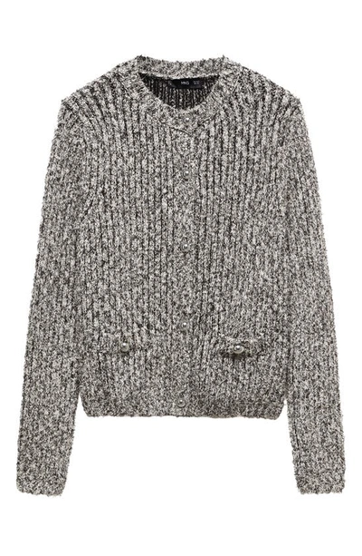 Mango Textured Rib Cardigan In Black/white