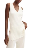 Mango Rib V-neck Sweater Tank In Ecru