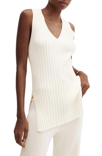 Mango Rib V-neck Sweater Tank In Ecru