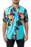 Maceoo Galileo Skullstar Blue Short Sleeve Button-up Shirt In Blue