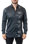 Maceoo Fibonacci Skulls Ghost Contemporary Fit Button-up Shirt In Black