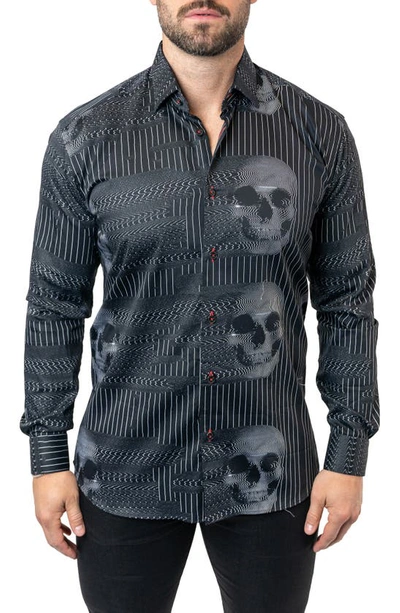 Maceoo Fibonacci Skulls Ghost Contemporary Fit Button-up Shirt In Black