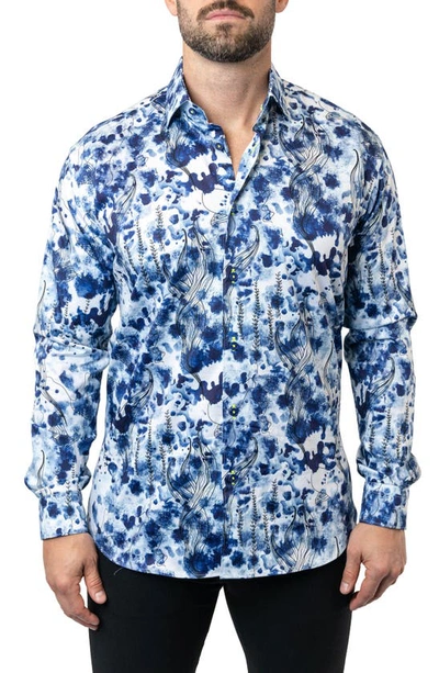 Maceoo Fibonacci Atlantis Blue Egyptian Cotton Button-up Shirt