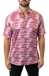 MACEOO GALILEO SUNSET 20 MULTI CONTEMPORARY FIT SHORT SLEEVE BUTTON-UP SHIRT