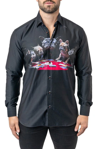 Maceoo Fibonacci Poker Dogs Cotton Button-up Shirt In Black
