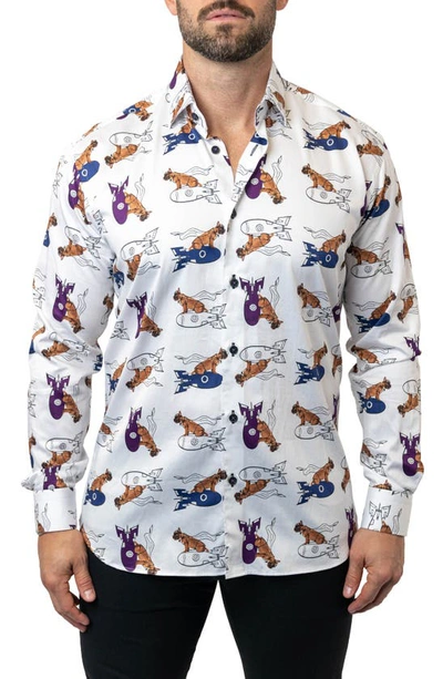 Maceoo Fibonacci Rocket Dog Egyptian Cotton Button-up Shirt In White