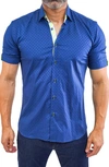 MACEOO GALILEO PANAM 38 NAVY CONTEMPORARY FIT SHORT SLEEVE BUTTON-UP SHIRT