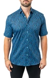 MACEOO MACEOO GALILEO RIVER 90 BLUE CONTEMPORARY FIT SHORT SLEEVE BUTTON-UP SHIRT