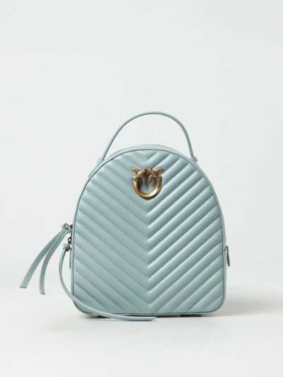 Pinko Love Quilted Leather Backpack In Light Blue