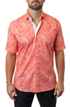 MACEOO GALILEO LEAF 45 ORANGE CONTEMPORARY FIT SHORT SLEEVE BUTTON-UP SHIRT