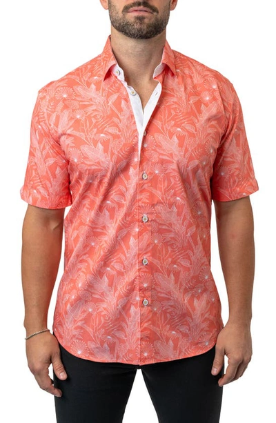 Maceoo Galileo Leaf 45 Orange Contemporary Fit Short Sleeve Button-up Shirt