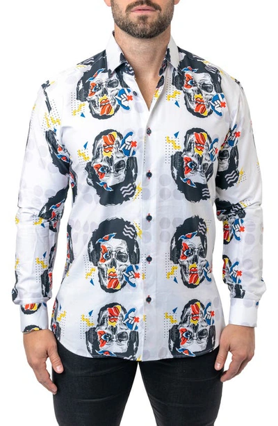 Maceoo Fibonacci Stretchskullpuppet Performance Button-up Shirt In White