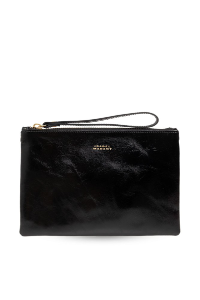 Isabel Marant Mino Logo Printed Pouch In Black/ Gold