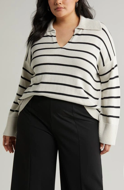 Nordstrom Stripe Cotton & Cashmere Sweater In Sand-black Stripe
