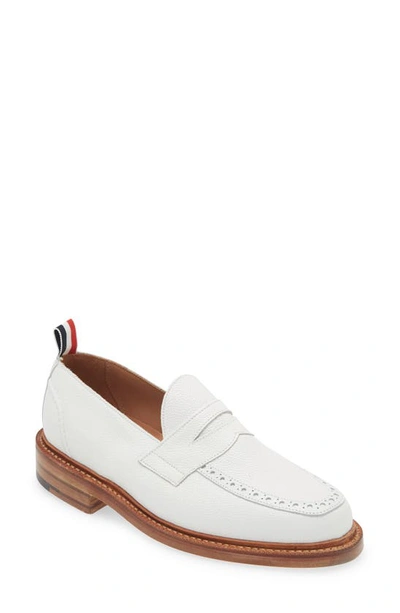 Thom Browne Brogued Leather Loafer In White