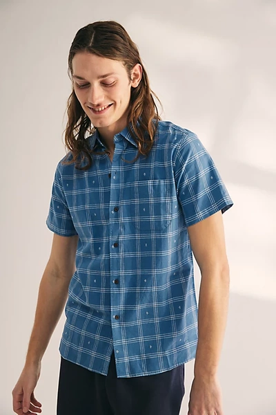 Katin Cruz Embroidered Plaid Short Sleeve Button-down Shirt Top In Blue, Men's At Urban Outfitters