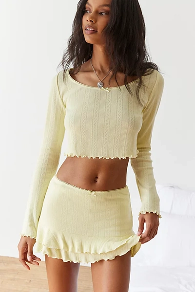 Out From Under Sleepless Nights Pointelle Mini Skort In Yellow, Women's At Urban Outfitters