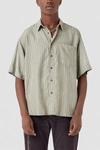 Barney Cools Jacquard Stripe Short Sleeve Shirt Top In Sage, Men's At Urban Outfitters
