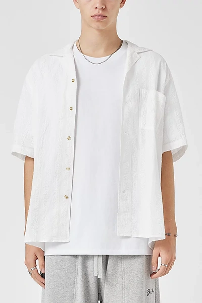 Barney Cools Textured Seersucker Resort Shirt Top In White, Men's At Urban Outfitters