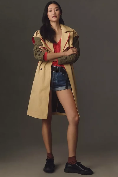 Noize Charlotta Colorblock Trench Coat Jacket In Multicolor