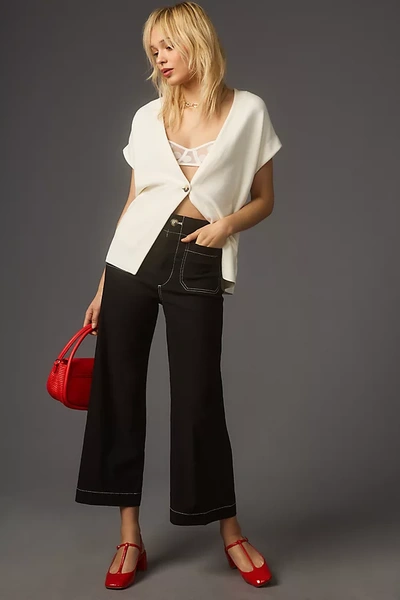 Maeve The Colette Contrast-stitch Cropped Wide-leg Pants By  In Black