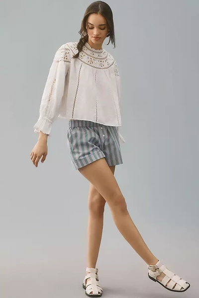 By Anthropologie Peasant Cutout Blouse In White