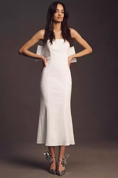 Bhldn Crepe Back-bow Midi Dress In White