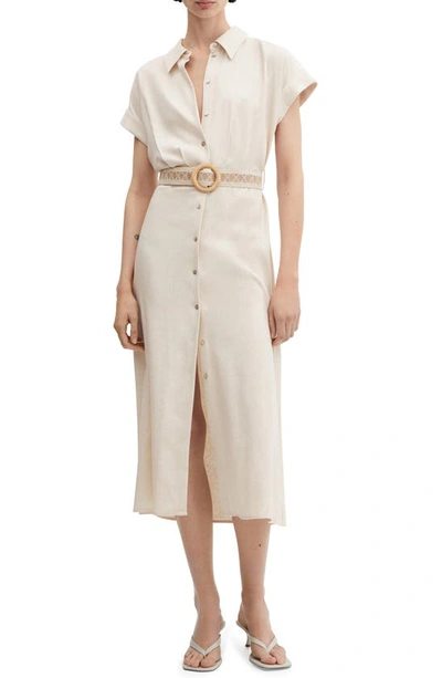 Mango Belted Shirtdress In Ecru