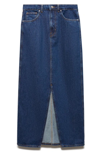 Mango Denim Midi Skirt In Dark Blue