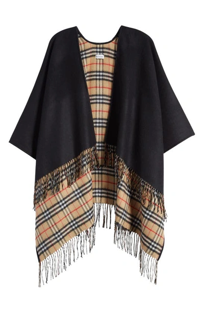 Burberry Reversible Open Front Wool Cape In Black Check