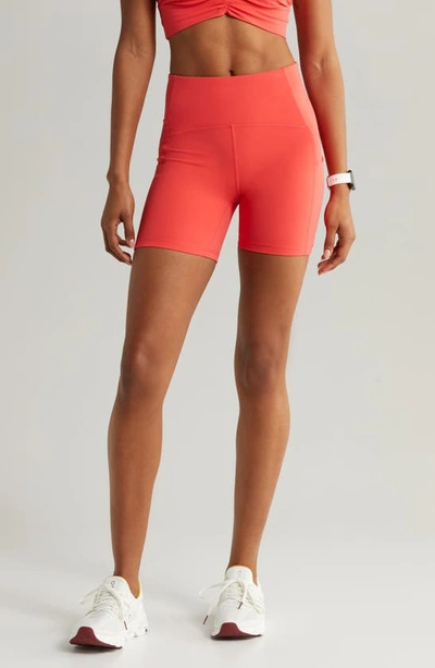 Zella Studio Luxe Pocket Bike Shorts In Red Cayenne