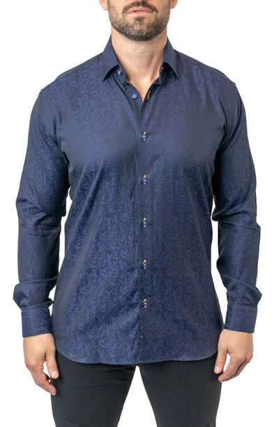 Maceoo Fibonacci Paisley Egyptian Cotton Button-up Shirt In Blue