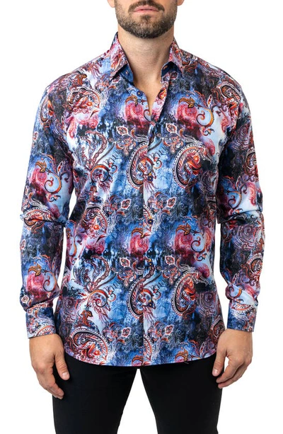 Maceoo Fibonacci Samoa Cotton Button-up Shirt In Blue