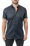 MACEOO GALILEO PANAM 68 BLACK CONTEMPORARY FIT SHORT SLEEVE BUTTON-UP SHIRT