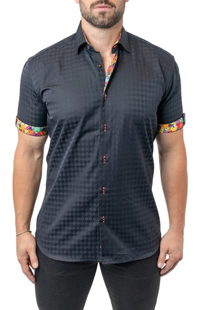 Maceoo Galileo Panam 68 Black Contemporary Fit Short Sleeve Button-up Shirt