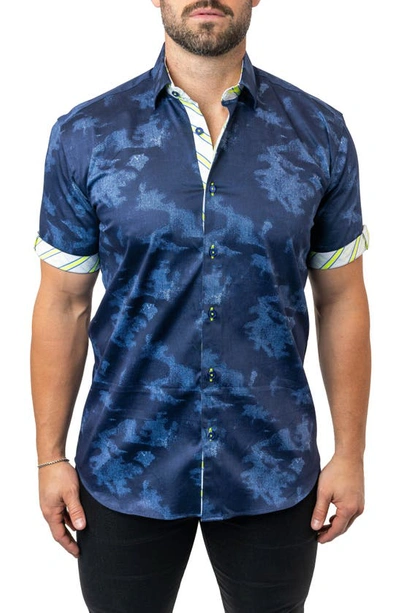 Maceoo Galileo Nightsky Navy Contemporary Fit Short Sleeve Button-up Shirt In Blue