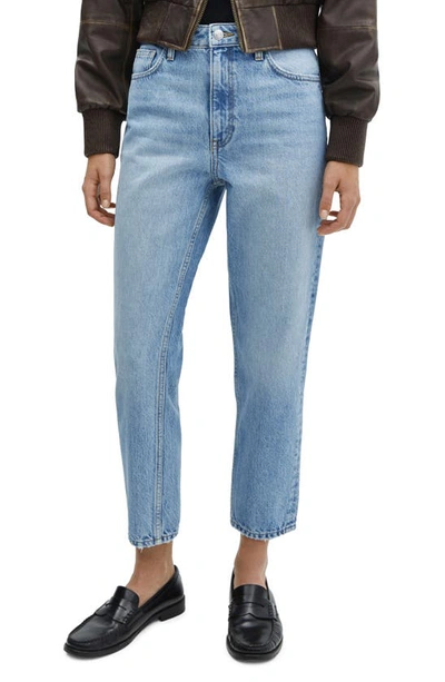 Mango High Waist Ankle Tapered Mom Jeans In Medium Blue
