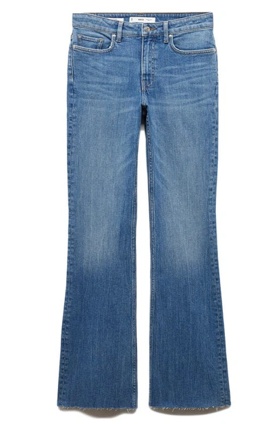 Mango Raw Hem Flare Jeans In Medium Blue