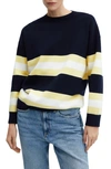 Mango Wide Stripe Pullover Sweater In Dark Navy