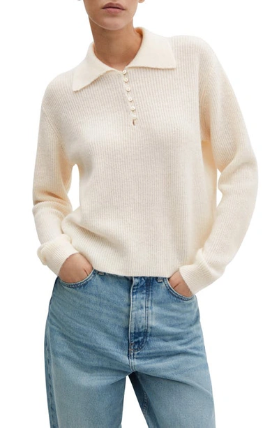 Mango Rib Polo Sweater In Ecru